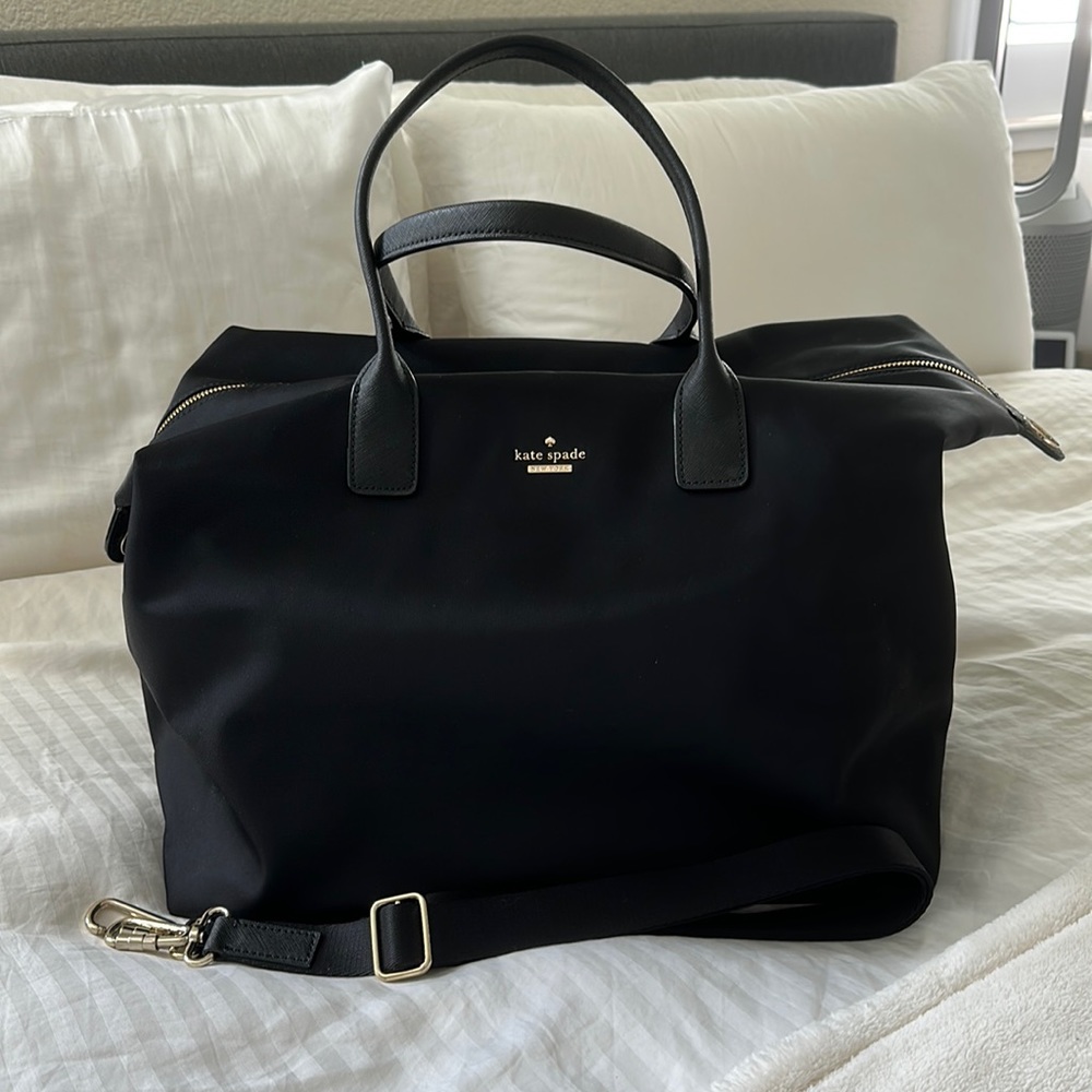 Kate Spade Large Nylon Lyla Duffle Black with Gold